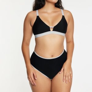 High Waisted Bikini Bottom Ribbed Jet