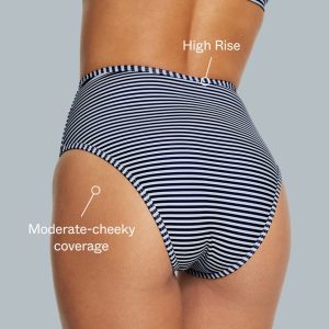 High Waisted Bikini Bottom Smooth Cabana (Navy/White)